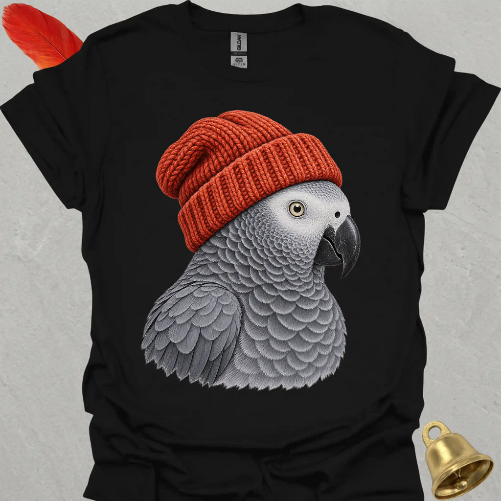 African Grey Parrot Beanie T-Shirt
