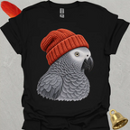 African Grey Parrot Beanie T-Shirt