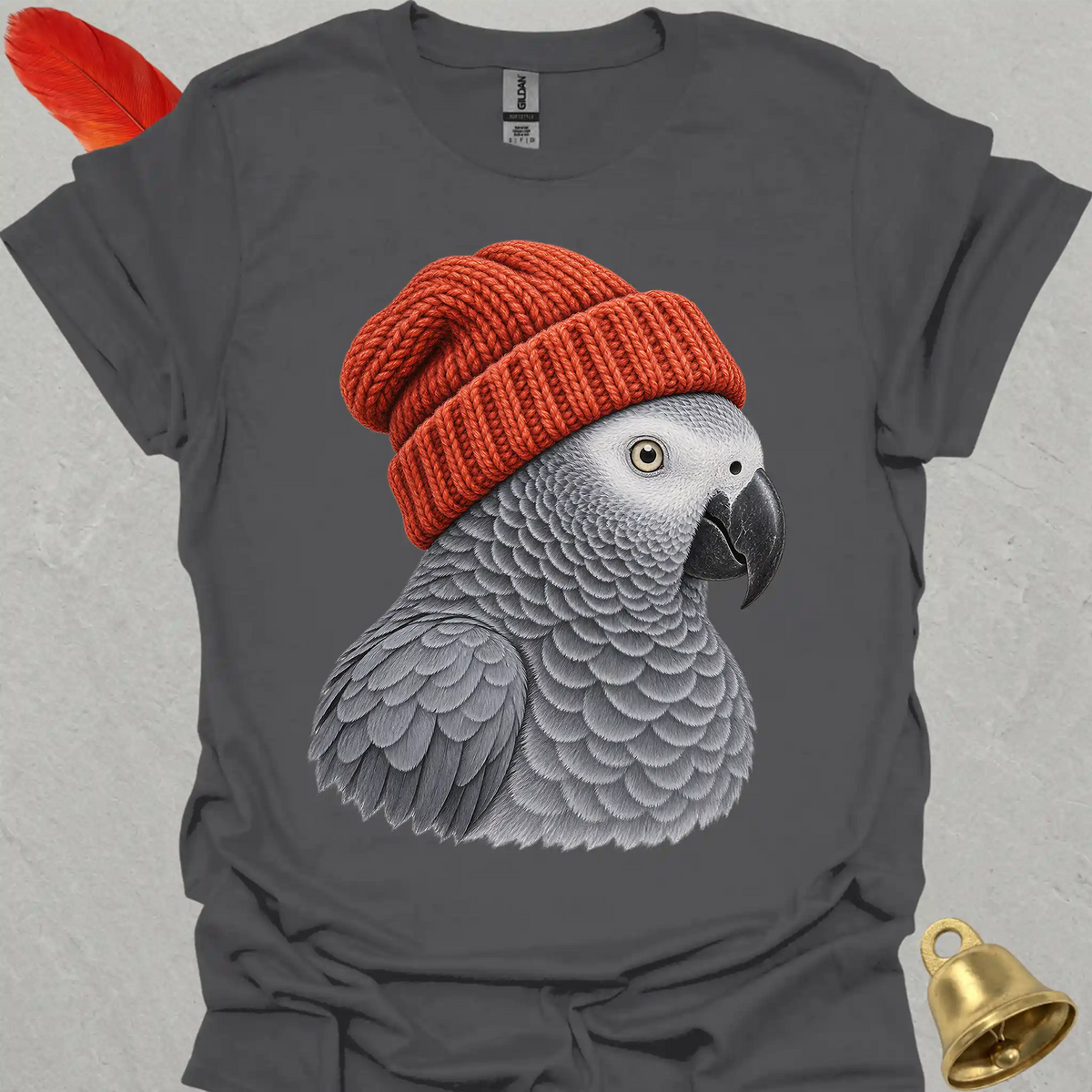 African Grey Parrot Beanie T-Shirt