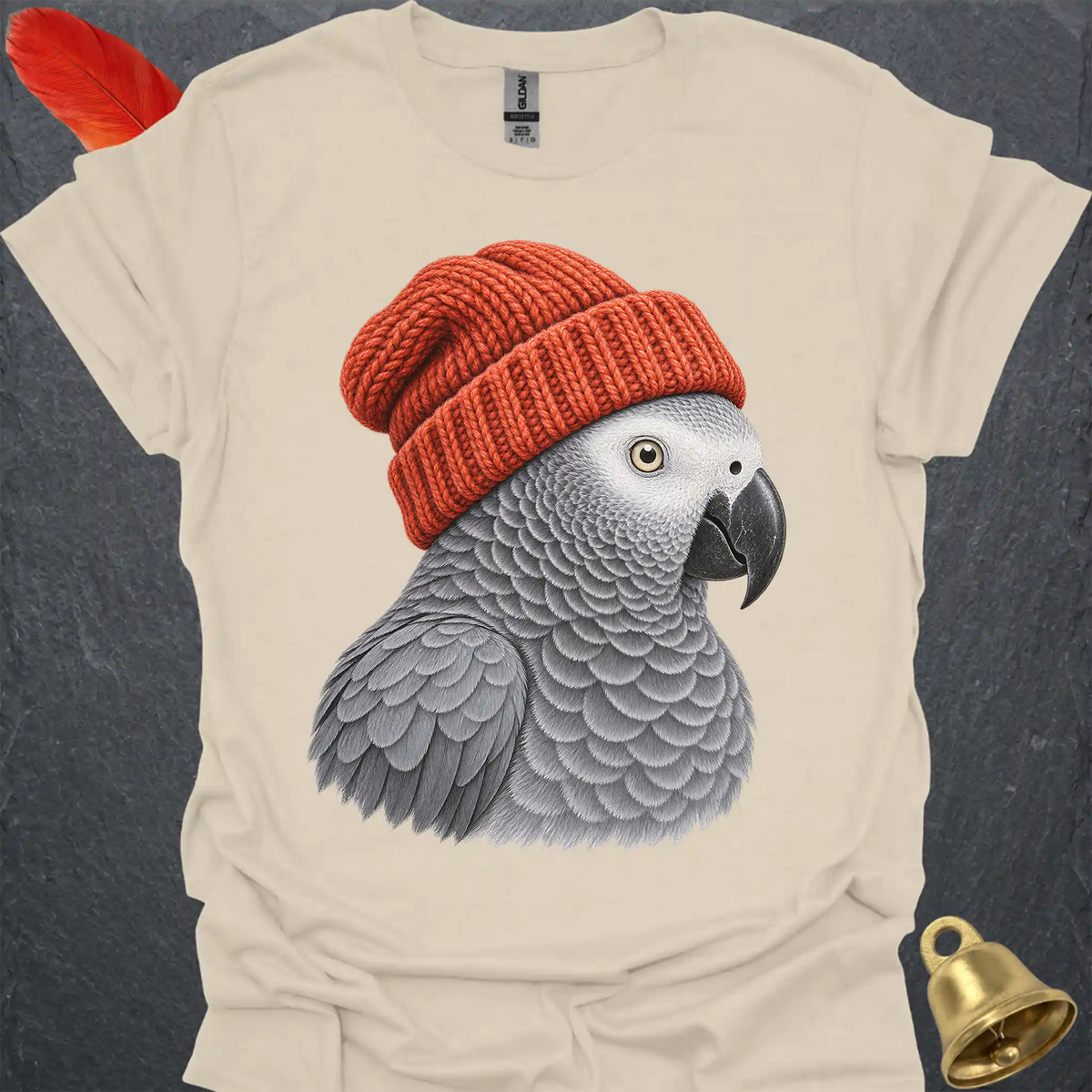African Grey Parrot Beanie T-Shirt