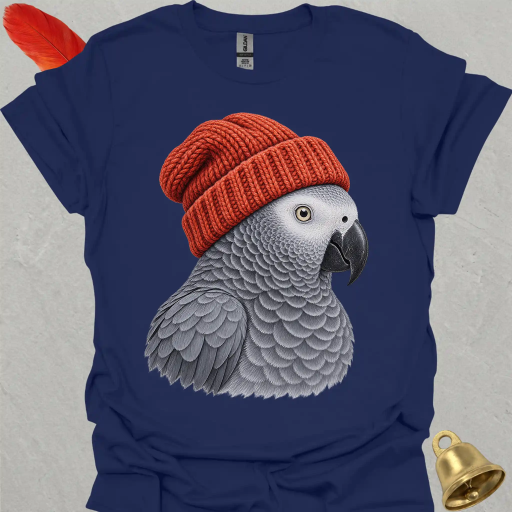 African Grey Parrot Beanie T-Shirt