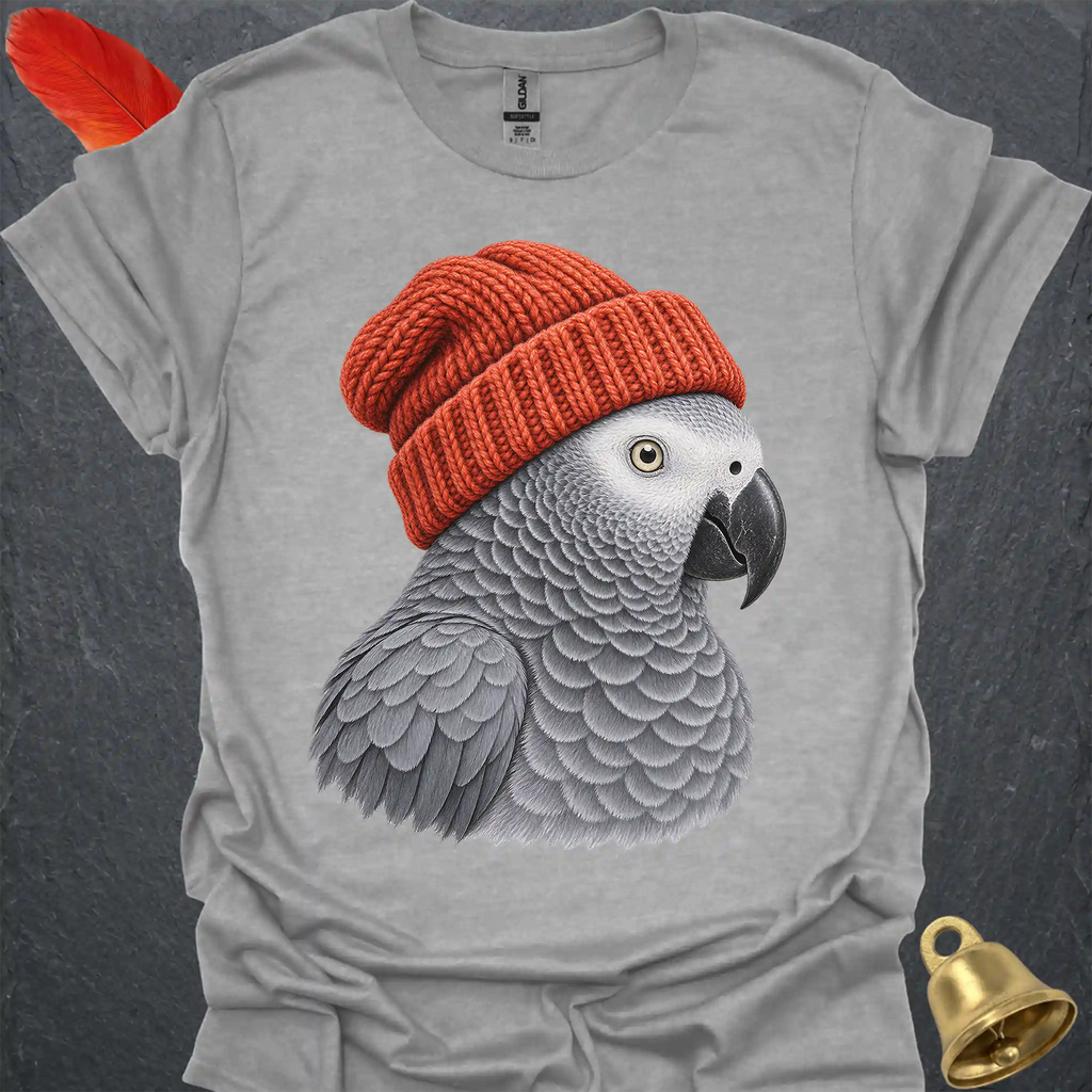 African Grey Parrot Beanie T-Shirt