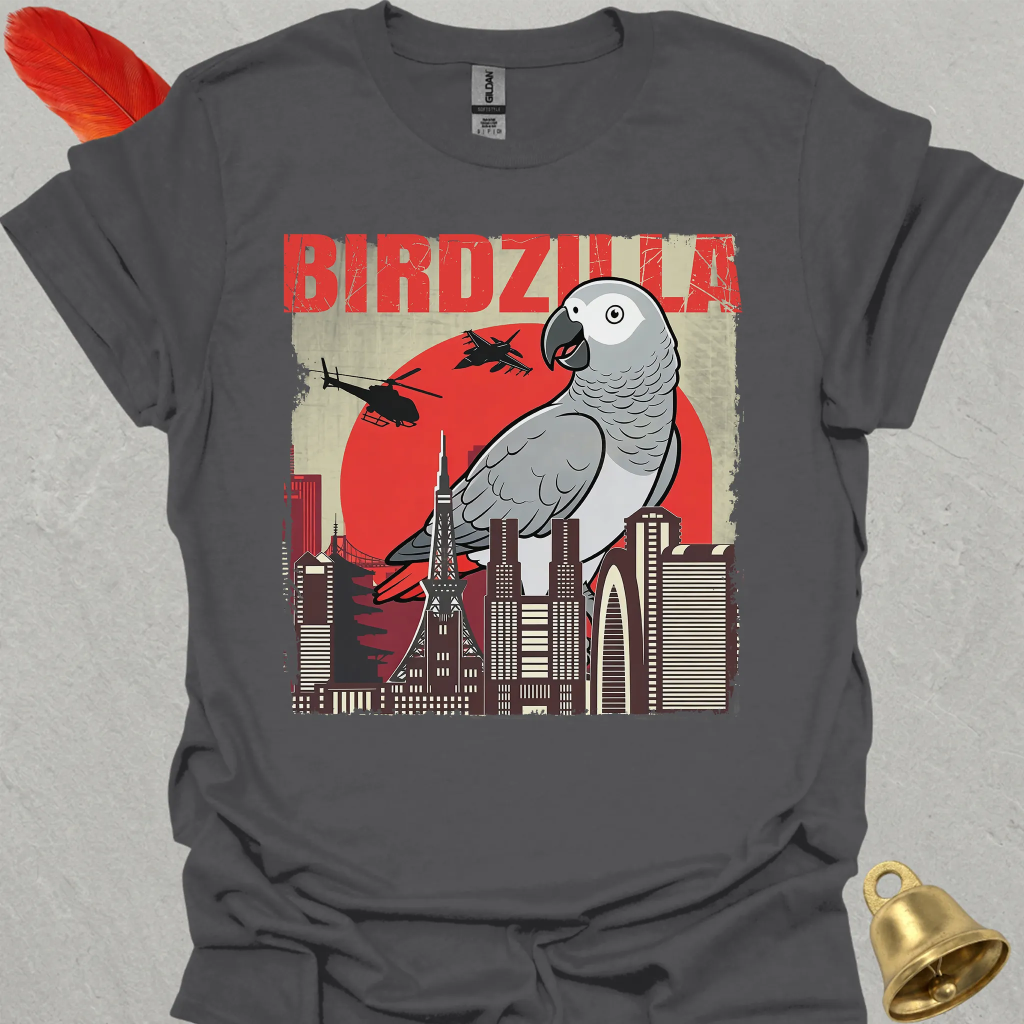 African Grey Parrot Birdzilla T-Shirt
