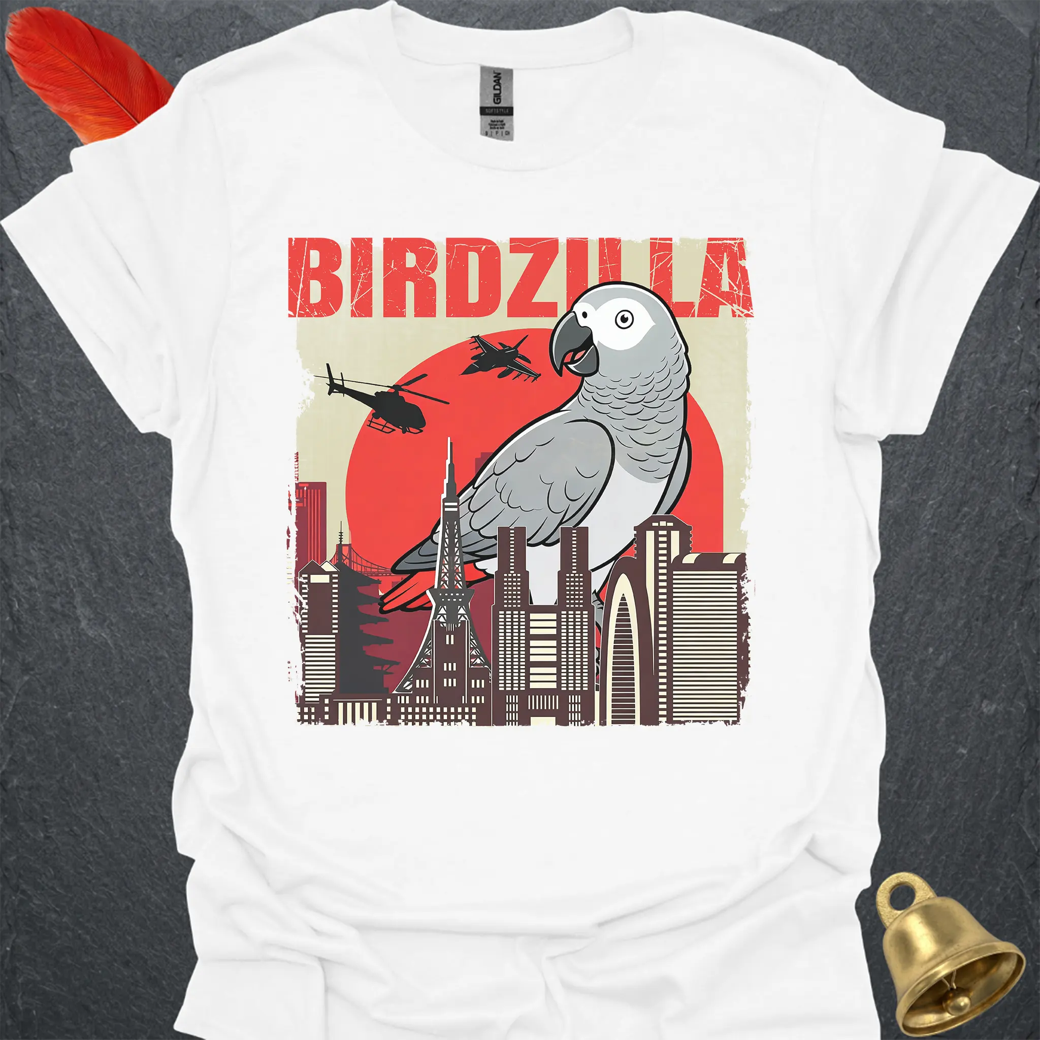 African Grey Parrot Birdzilla T-Shirt