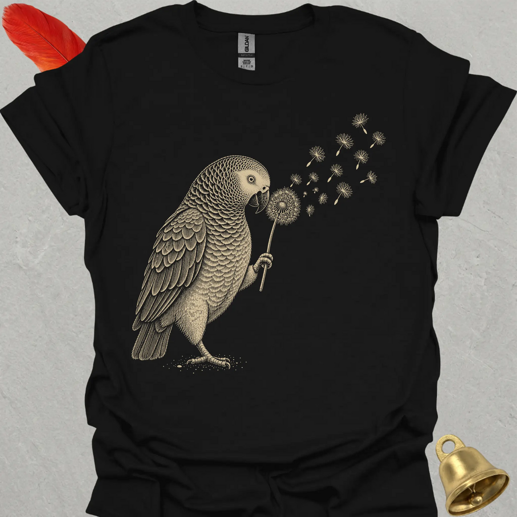 African Grey Parrot Blowing Wishes T-Shirt