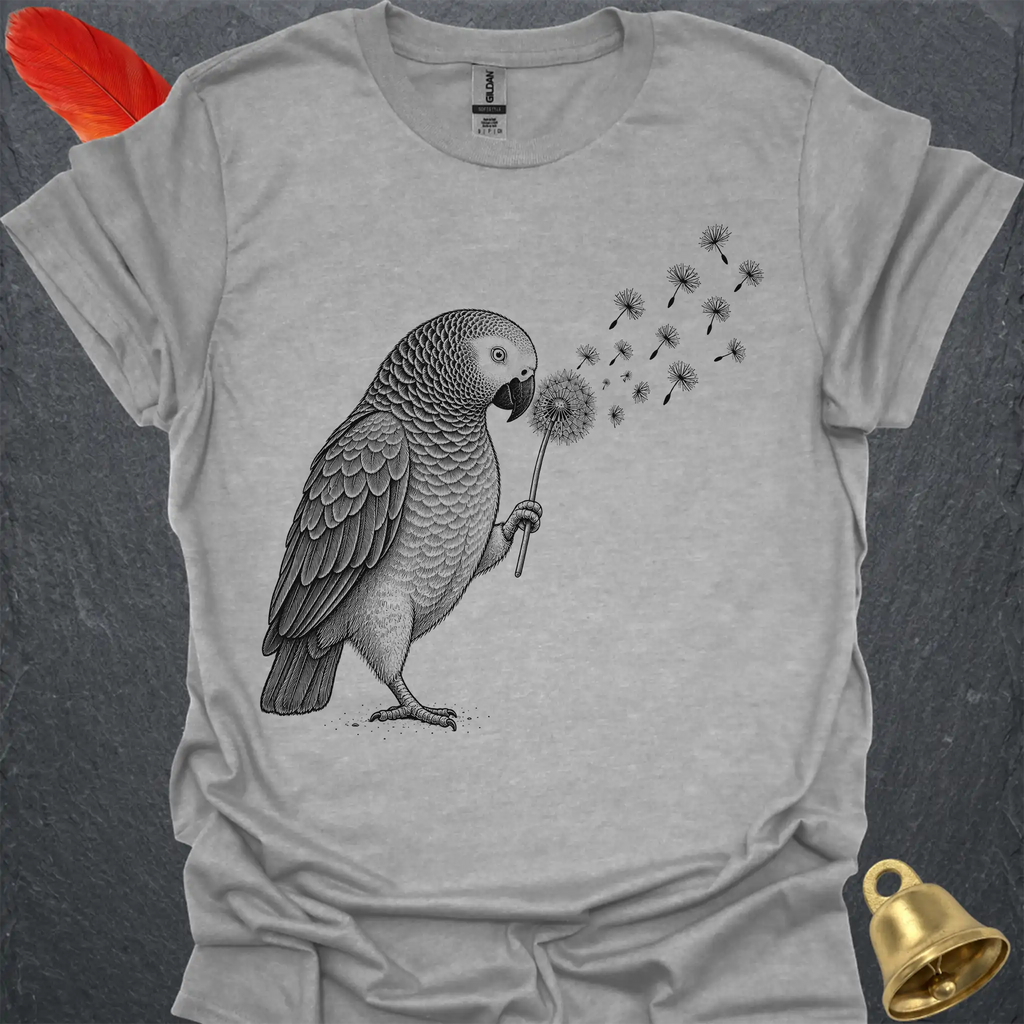 African Grey Parrot Blowing Wishes T-Shirt