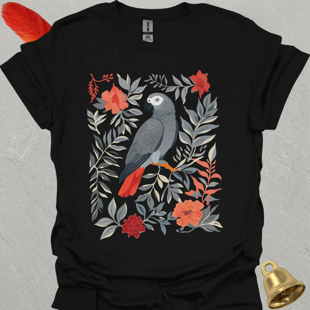 African Grey Parrot Boho Flower T-Shirt
