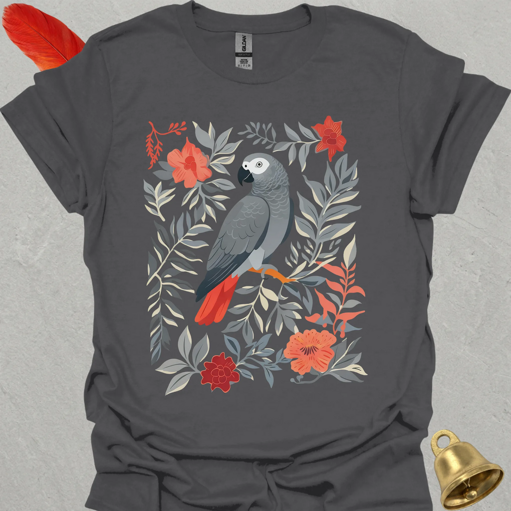African Grey Parrot Boho Flower T-Shirt