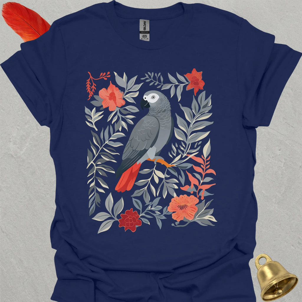 African Grey Parrot Boho Flower T-Shirt