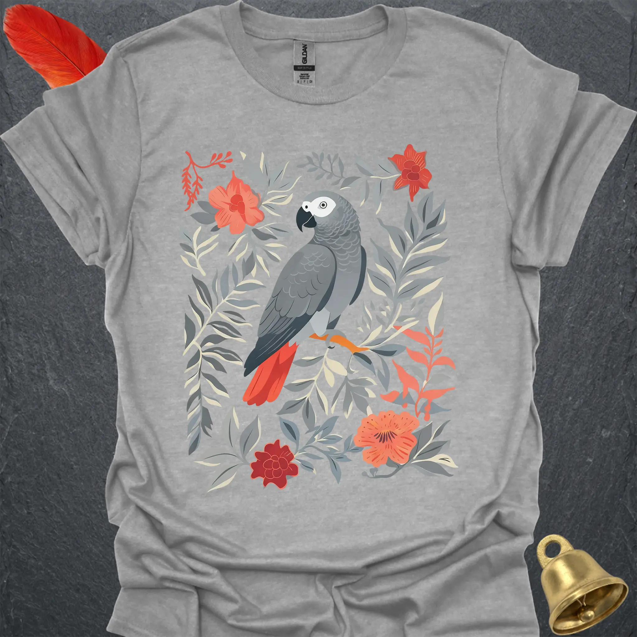 African Grey Parrot Boho Flower T-Shirt
