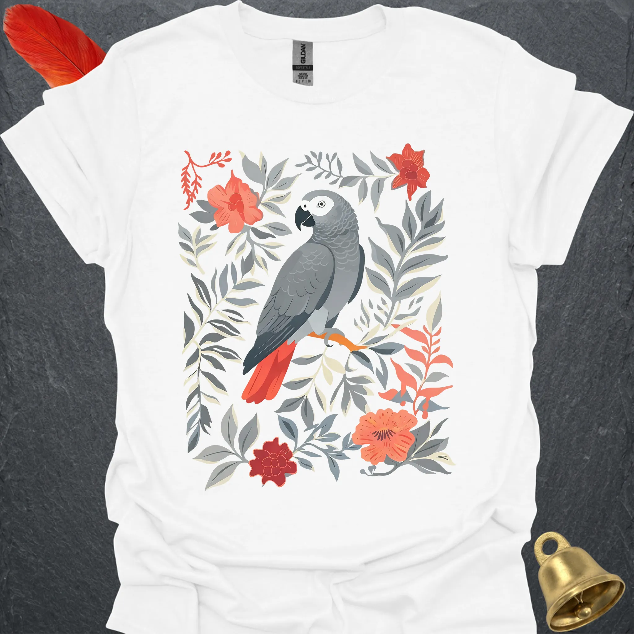 African Grey Parrot Boho Flower T-Shirt