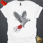 African Grey Parrot Flying Flower T-Shirt