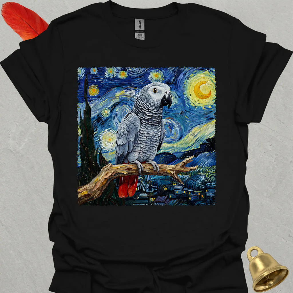 African Grey Parrot Starry Night T-Shirt
