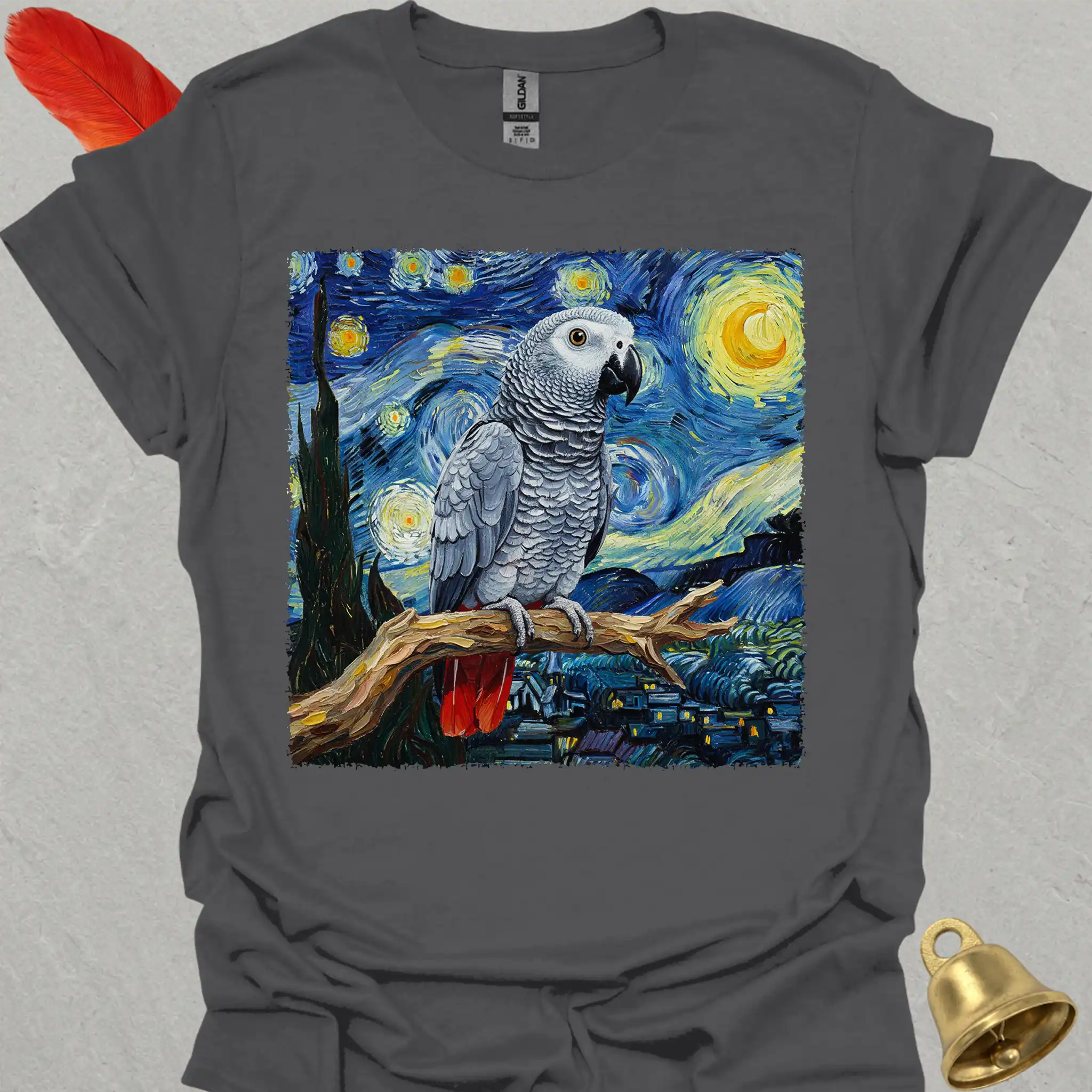 African Grey Parrot Starry Night T-Shirt