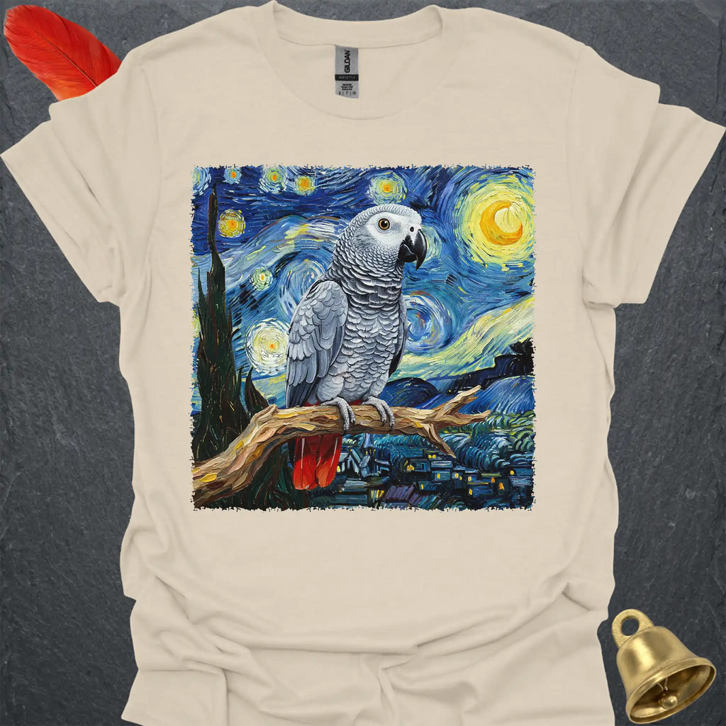 African Grey Parrot Starry Night T-Shirt