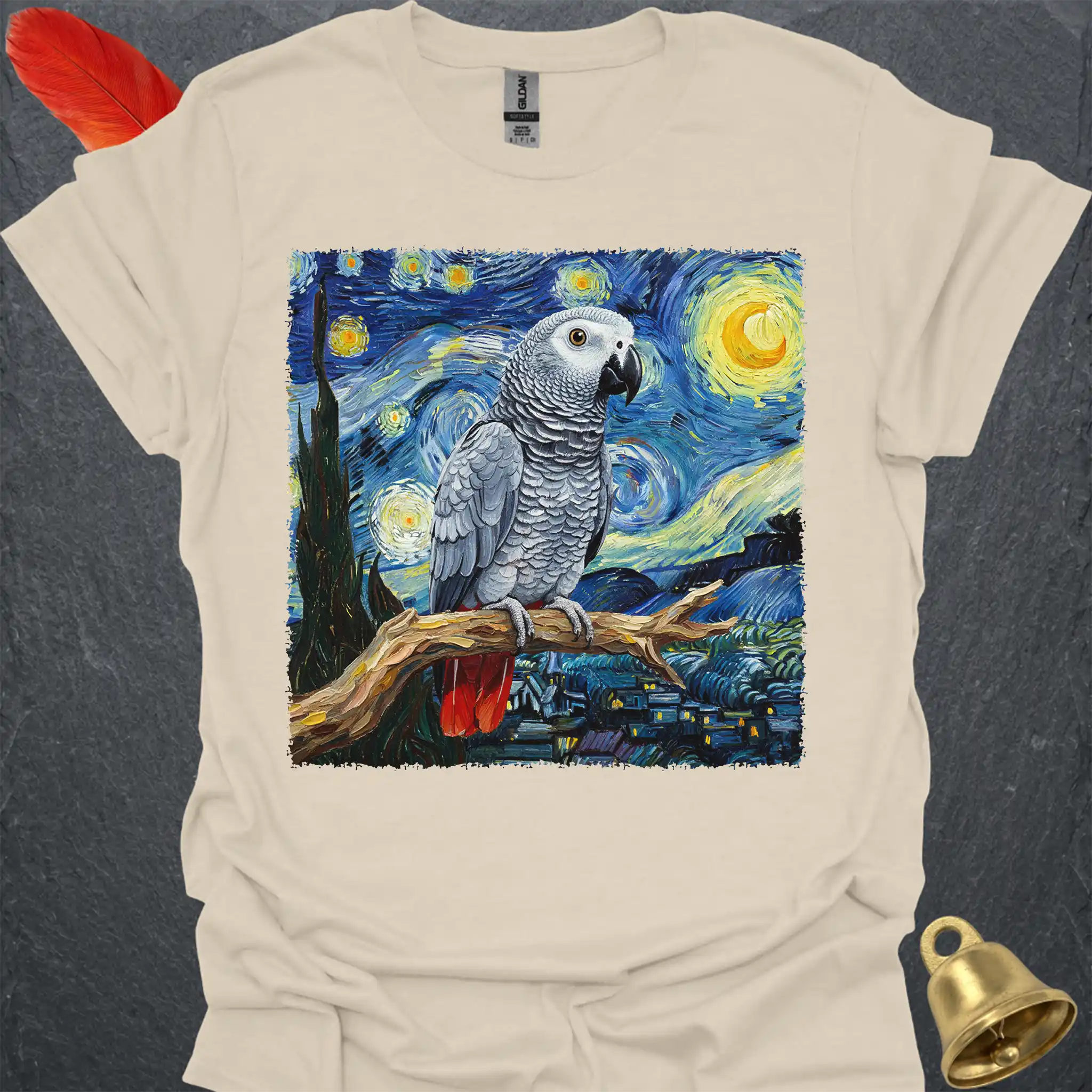 African Grey Parrot Starry Night T-Shirt