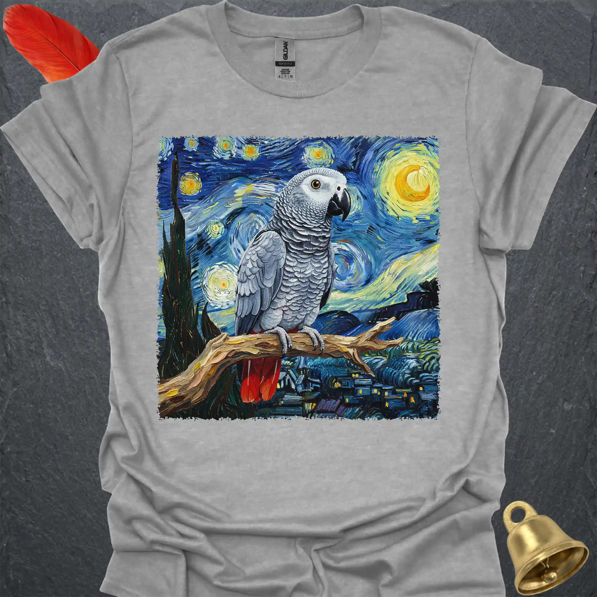 African Grey Parrot Starry Night T-Shirt