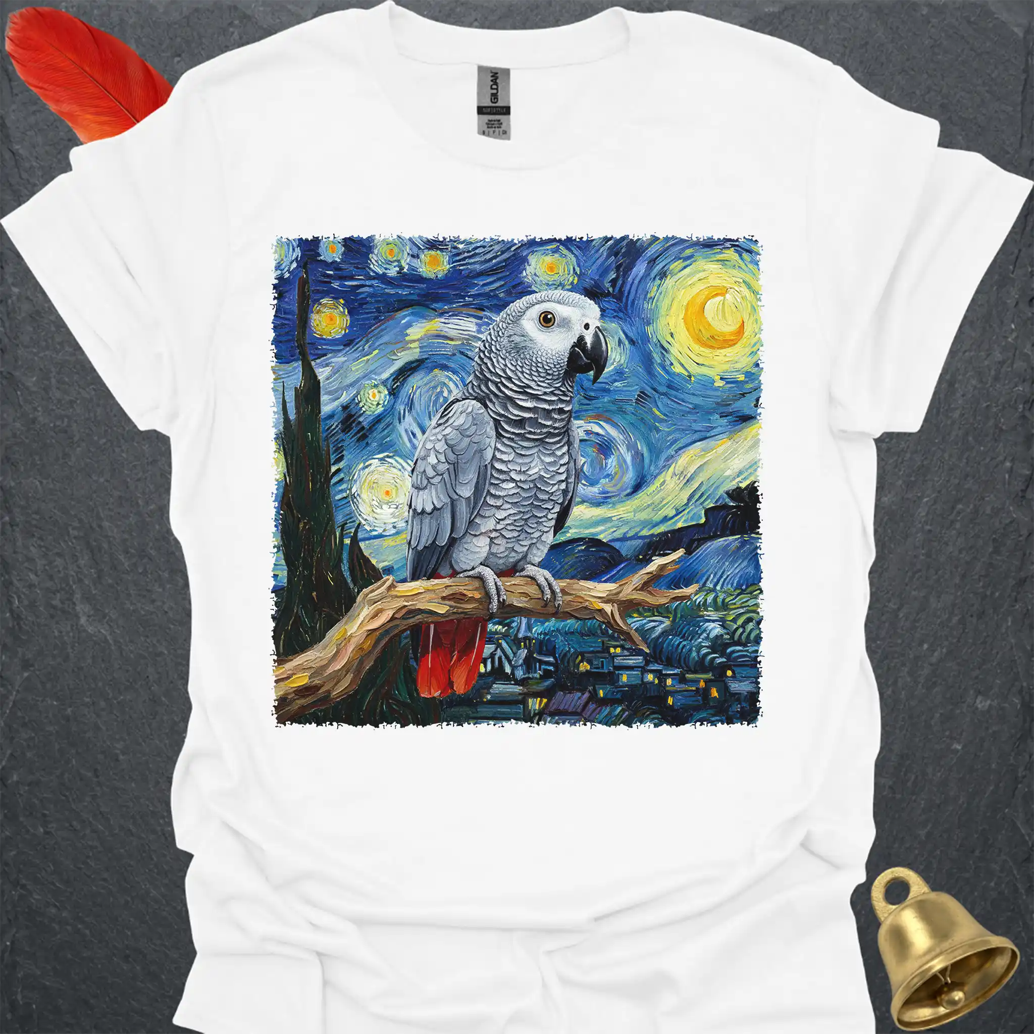 African Grey Parrot Starry Night T-Shirt
