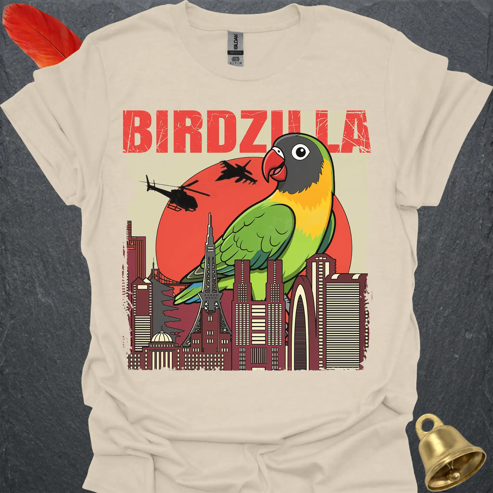 Black-Masked Lovebird Birdzilla T-Shirt