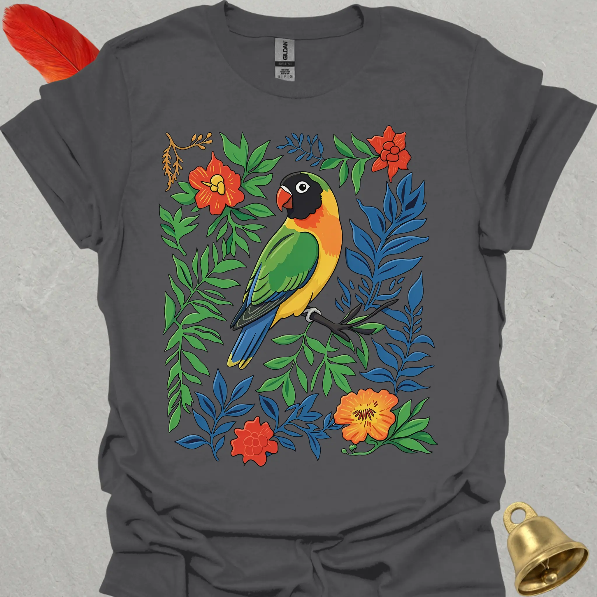 Black-Masked Lovebird Boho Flower T-Shirt
