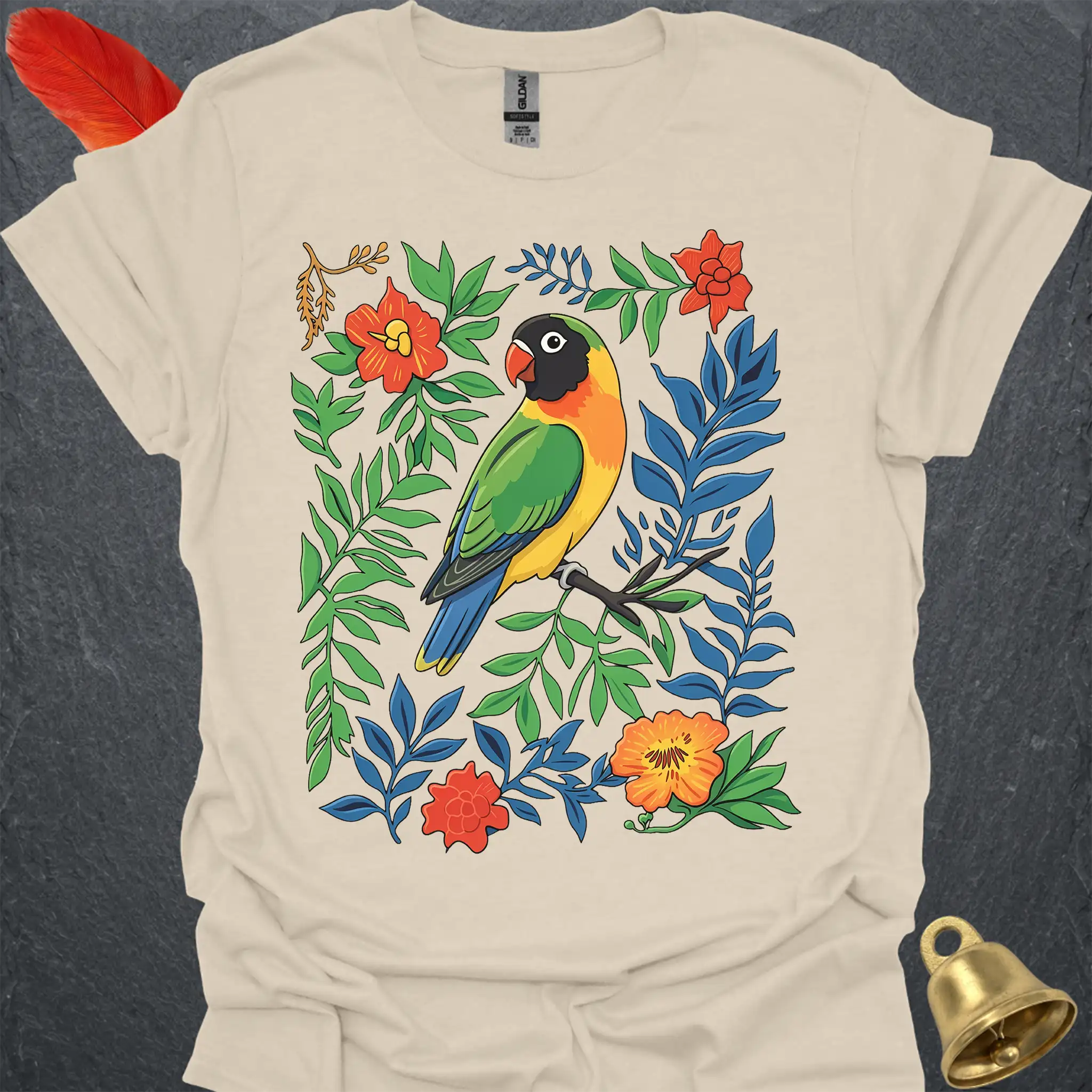 Black-Masked Lovebird Boho Flower T-Shirt