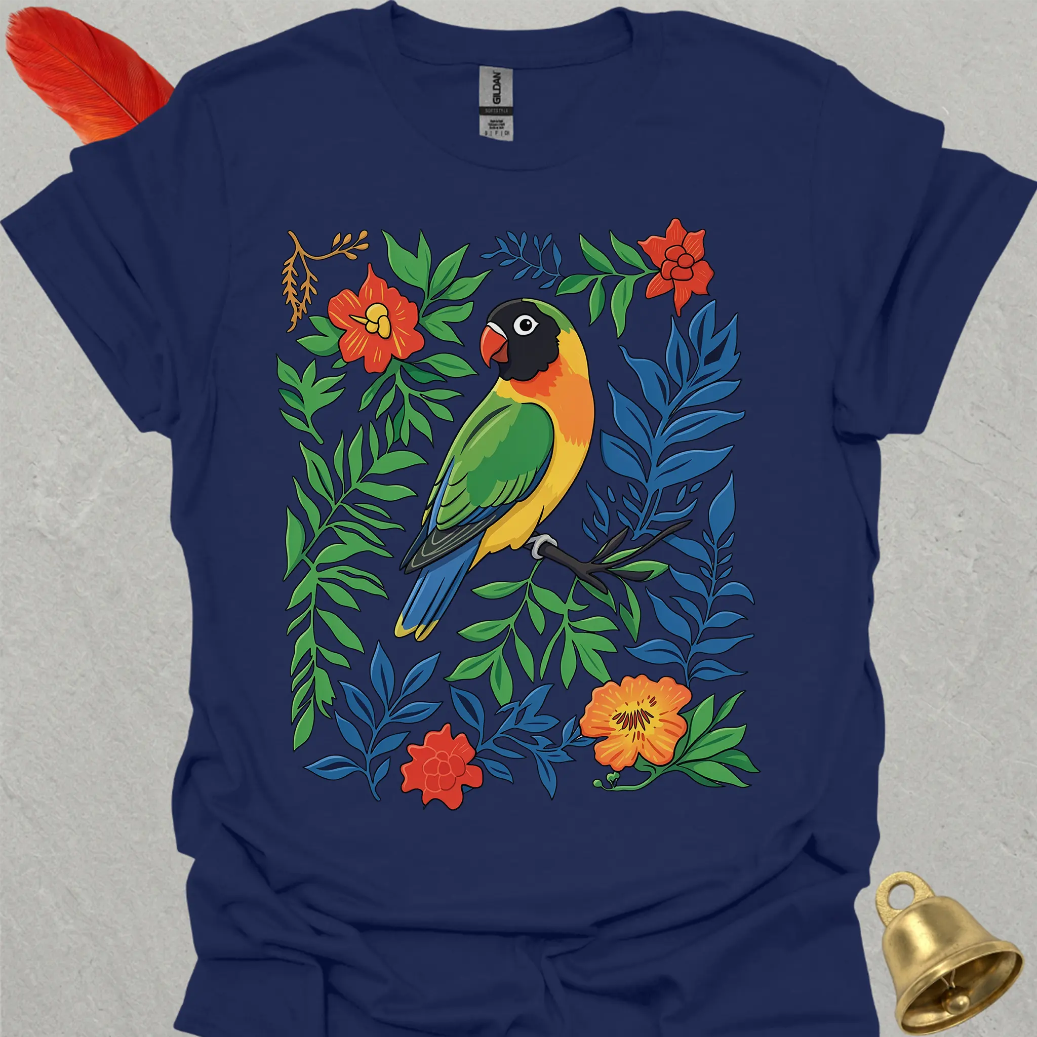 Black-Masked Lovebird Boho Flower T-Shirt