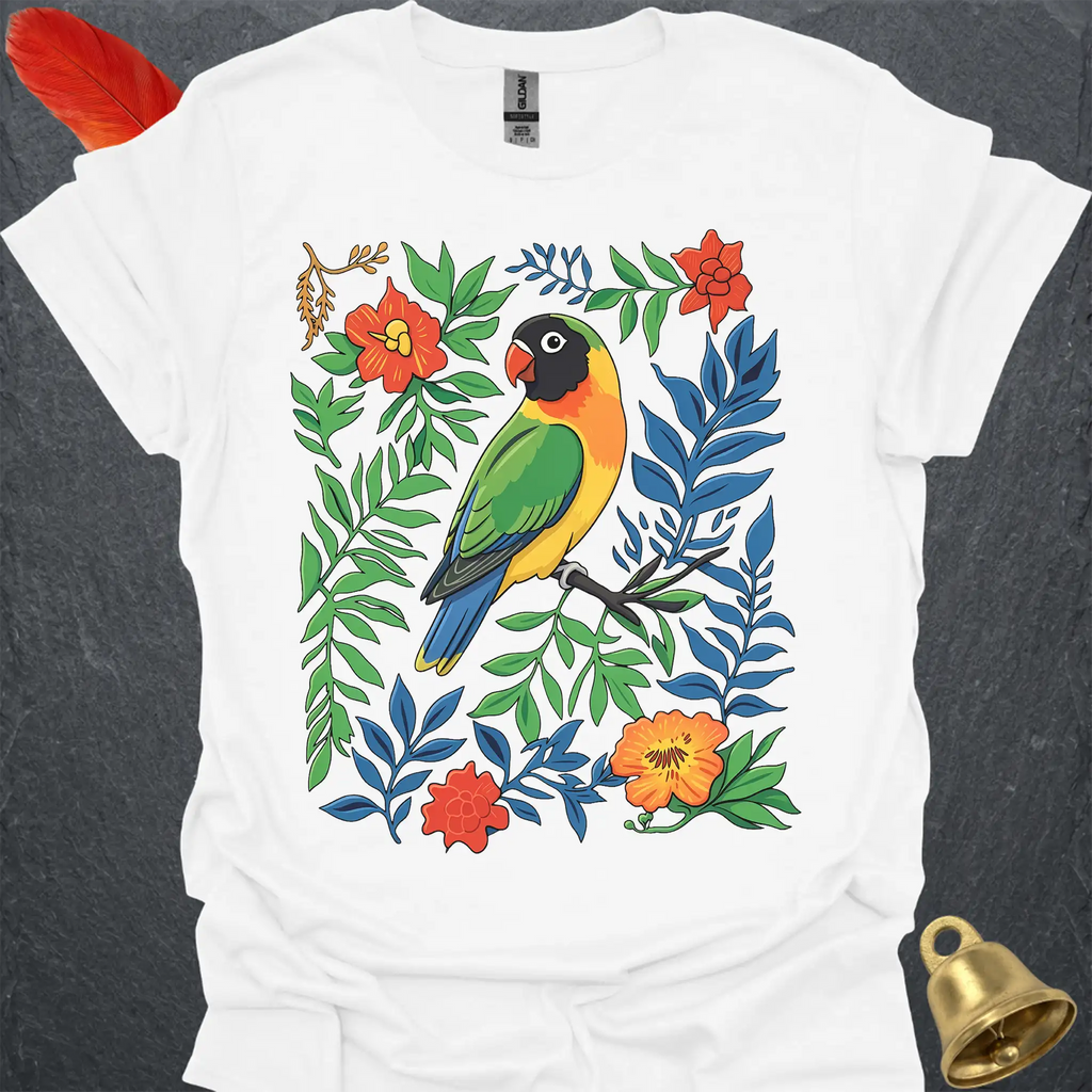 Black-Masked Lovebird Boho Flower T-Shirt