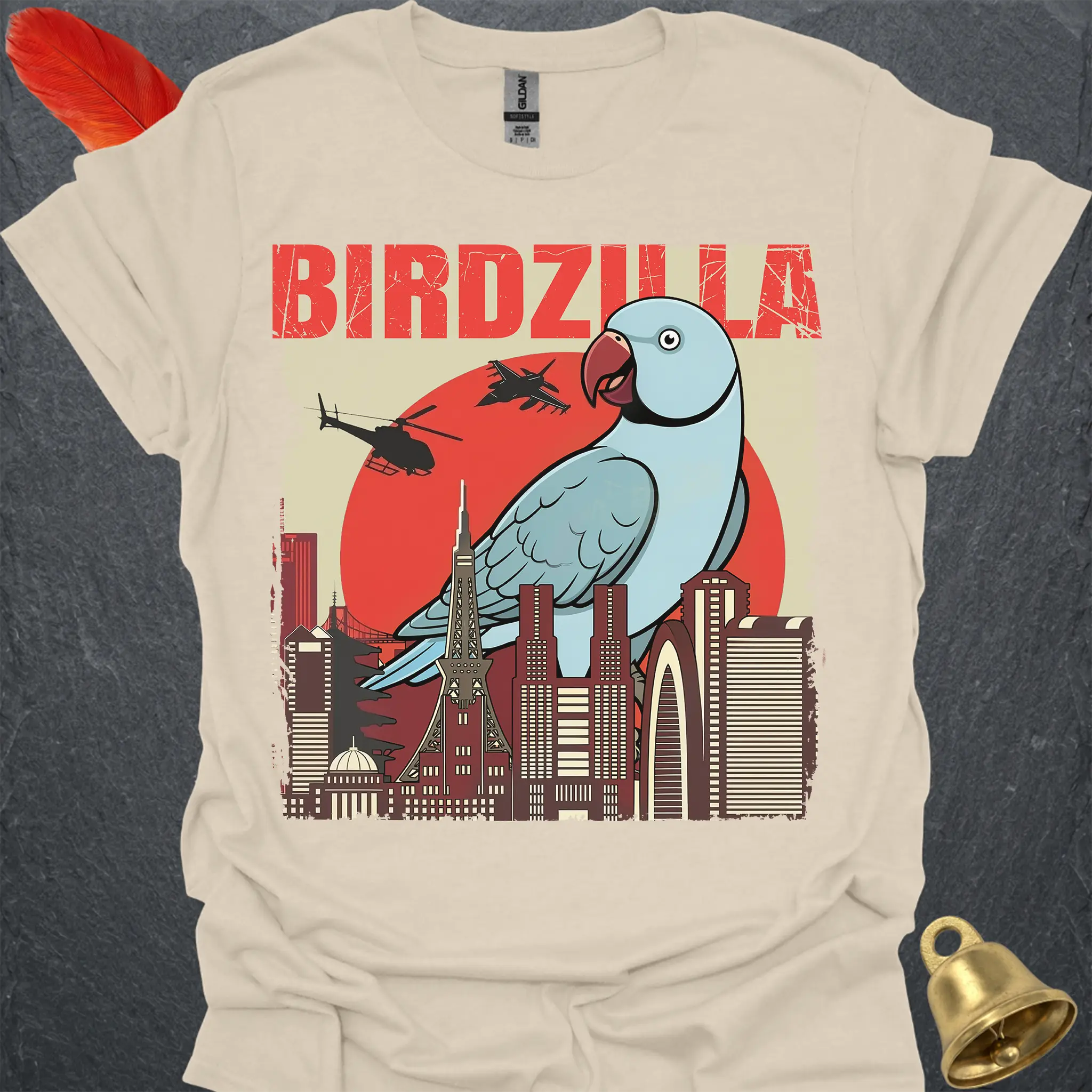 Blue Indian Ringneck Birdzilla T-Shirt