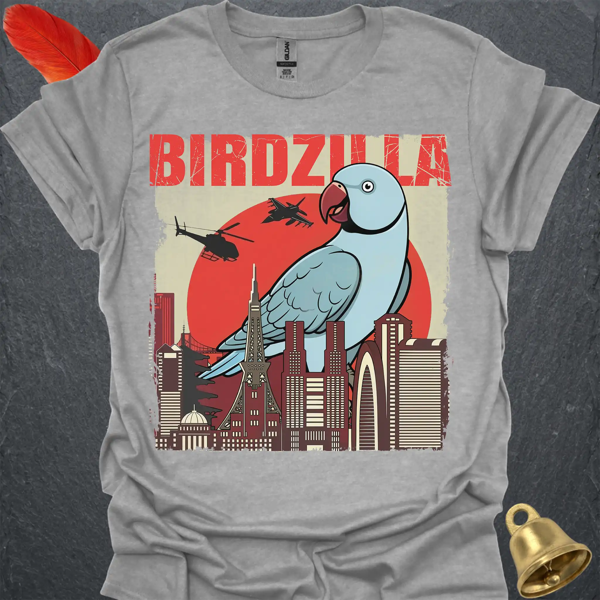 Blue Indian Ringneck Birdzilla T-Shirt