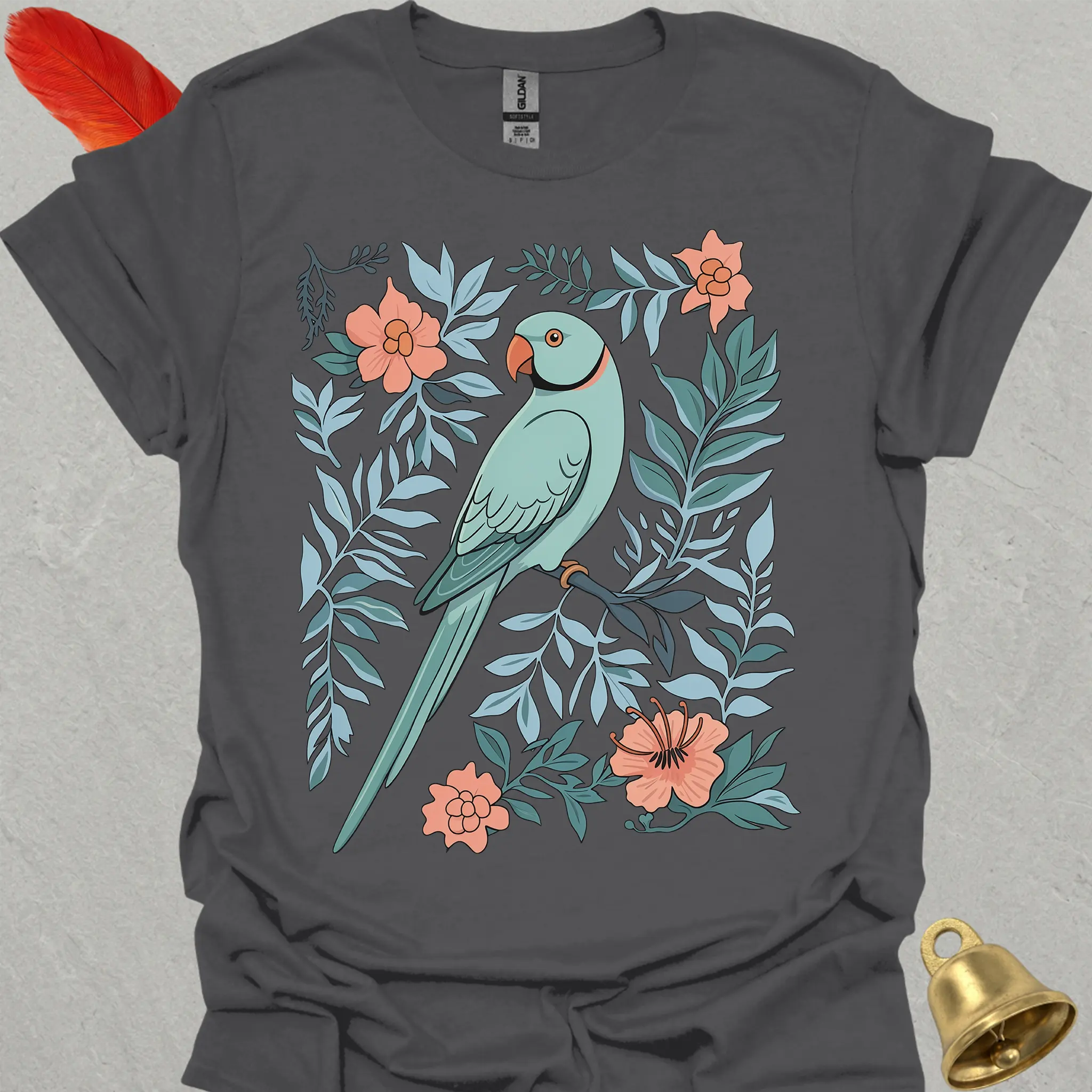 Blue Indian Ringneck Boho Flower T-Shirt