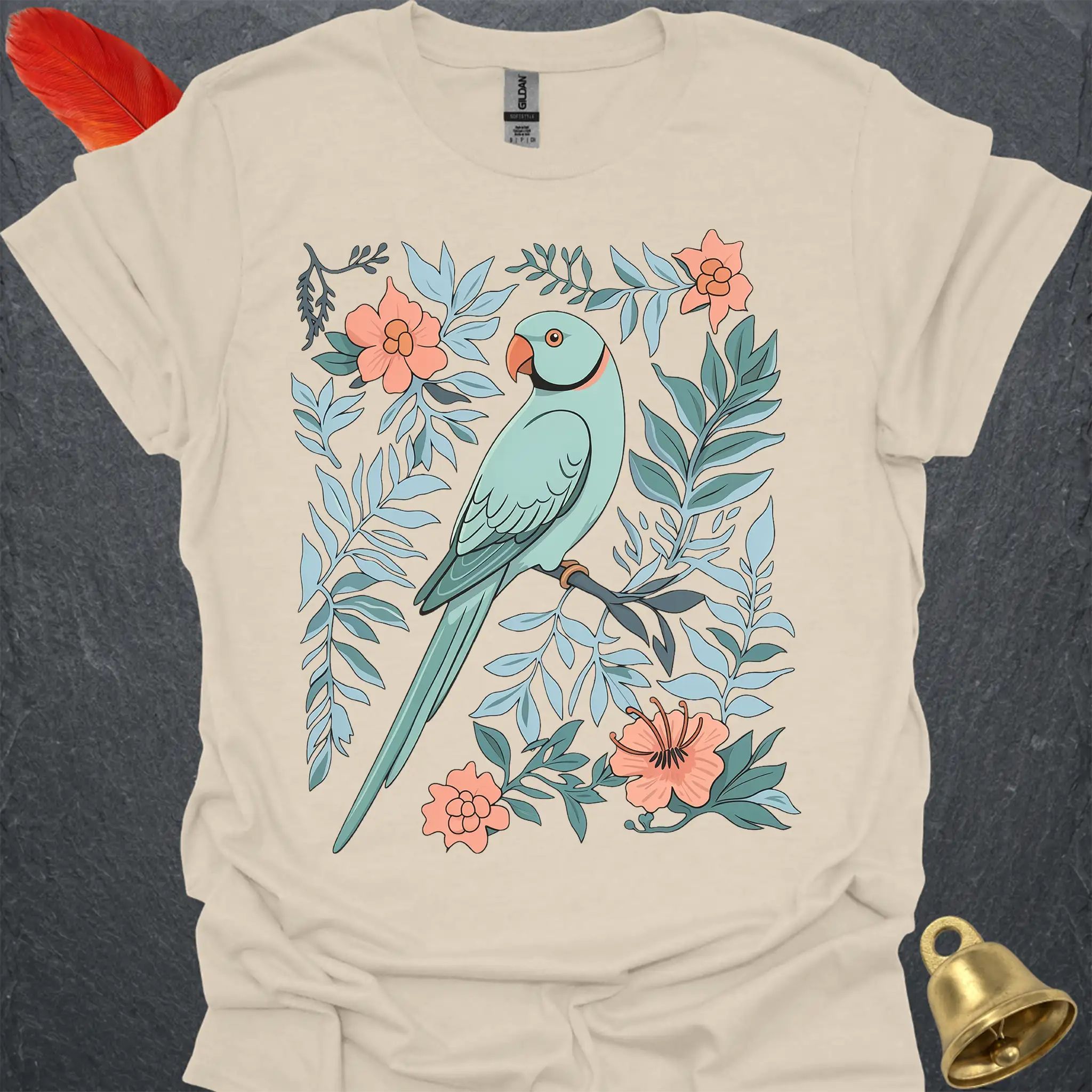 Blue Indian Ringneck Boho Flower T-Shirt