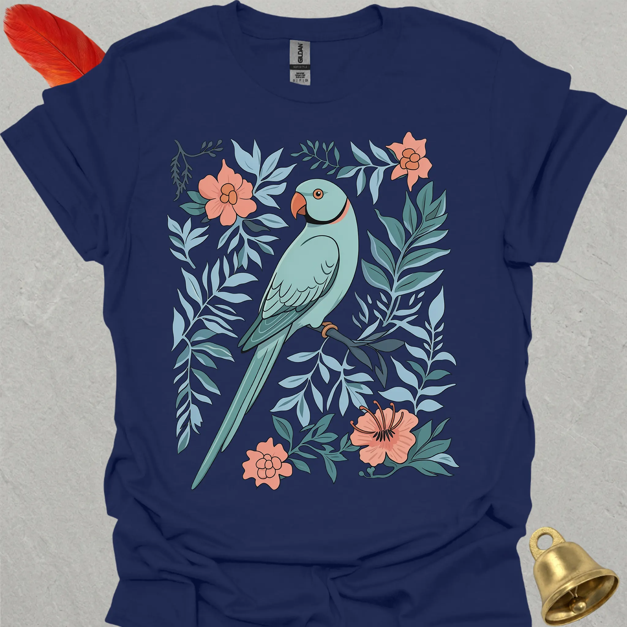 Blue Indian Ringneck Boho Flower T-Shirt