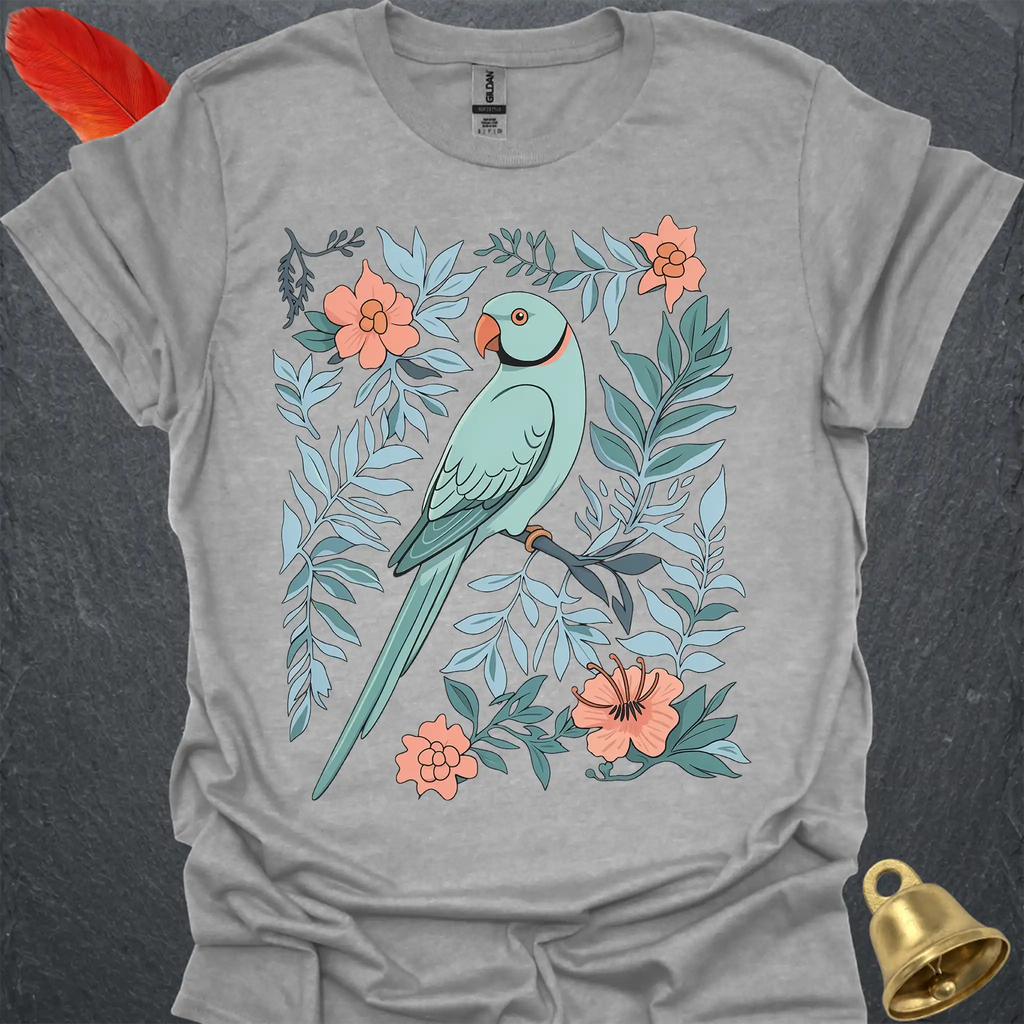 Blue Indian Ringneck Boho Flower T-Shirt