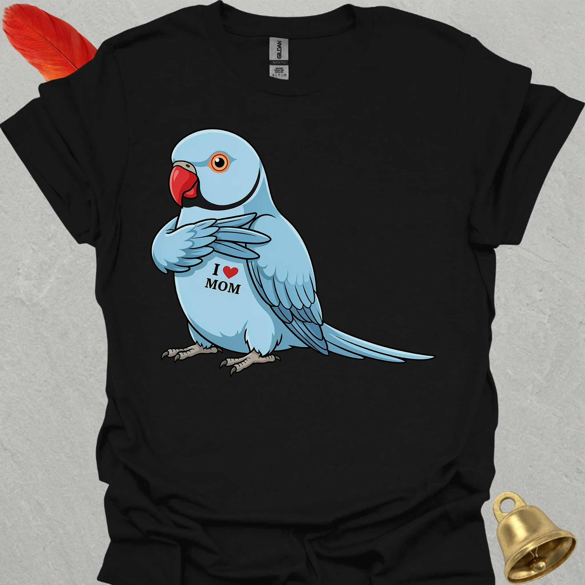 Blue Indian Ringneck I Love Mom T-Shirt