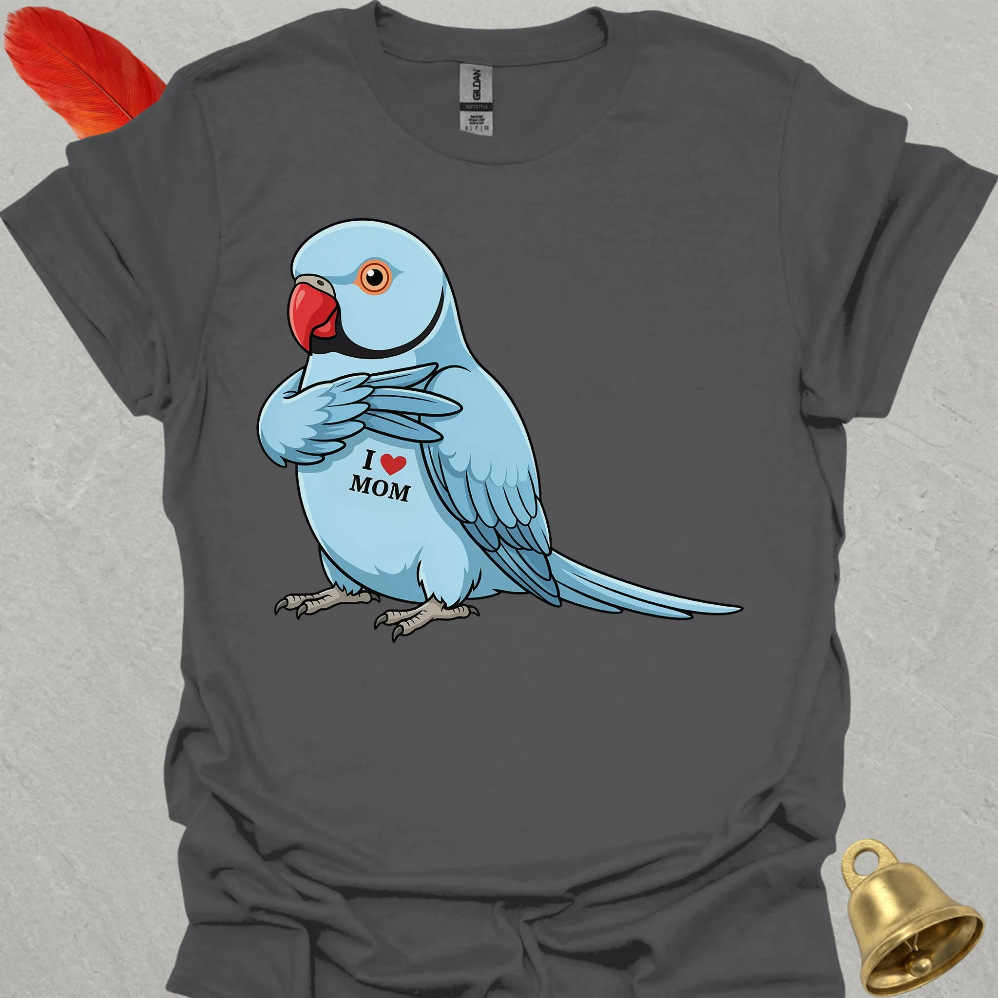 Blue Indian Ringneck I Love Mom T-Shirt
