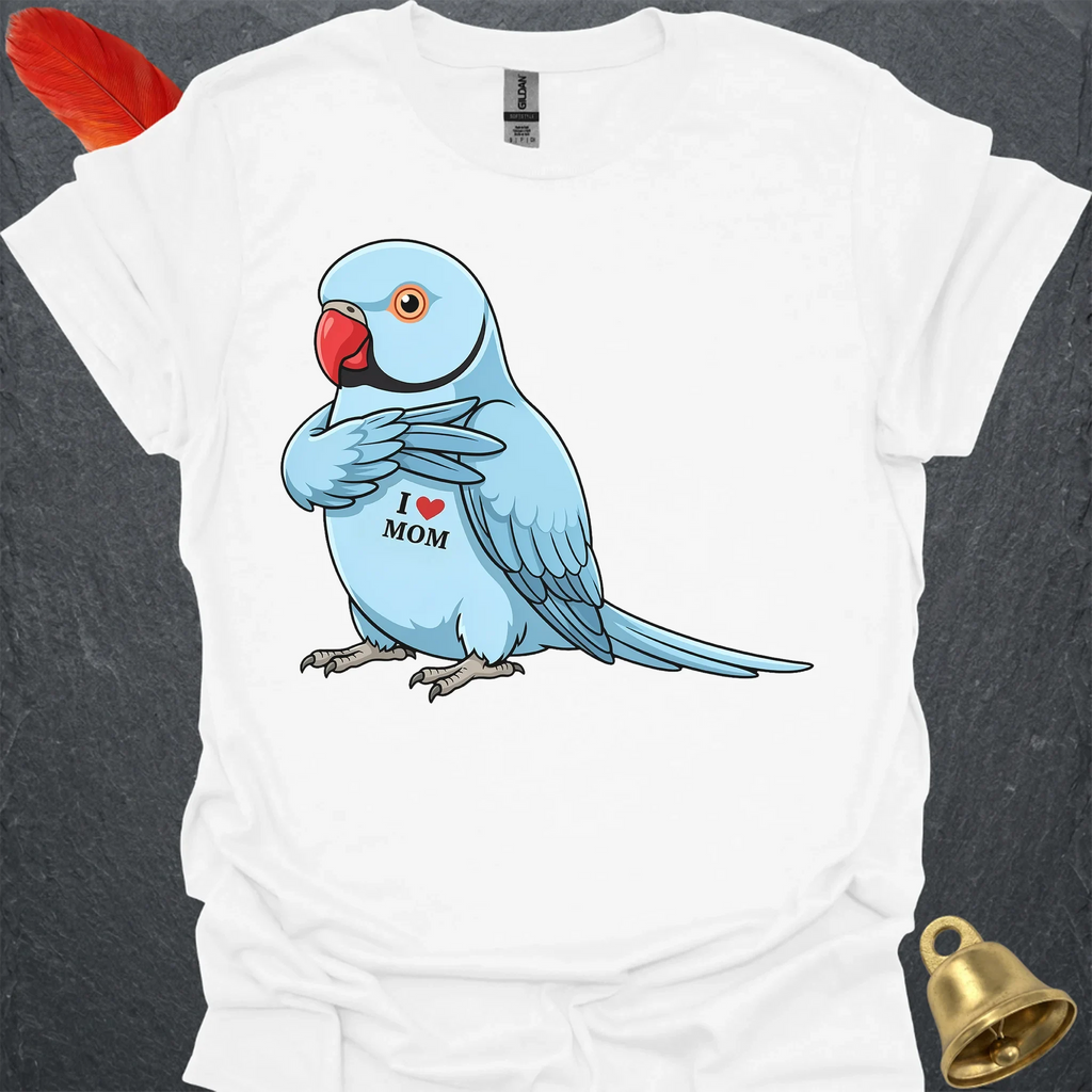Blue Indian Ringneck I Love Mom T-Shirt