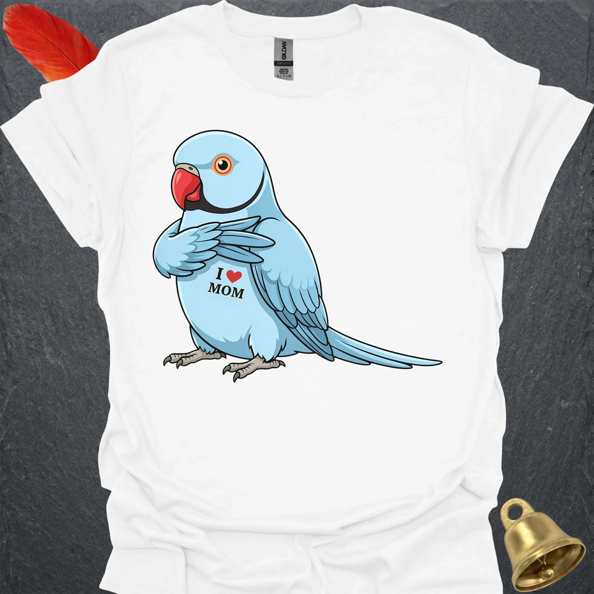 Blue Indian Ringneck I Love Mom T-Shirt