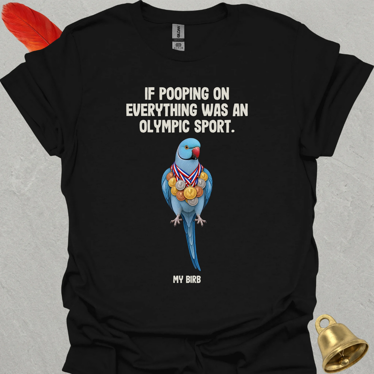 Blue Indian Ringneck Olympic Pooper T-Shirt