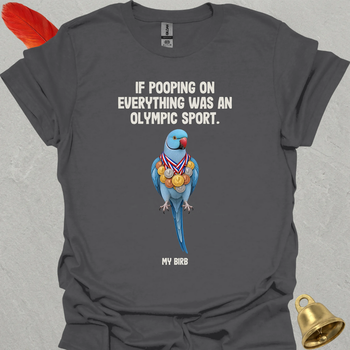 Blue Indian Ringneck Olympic Pooper T-Shirt