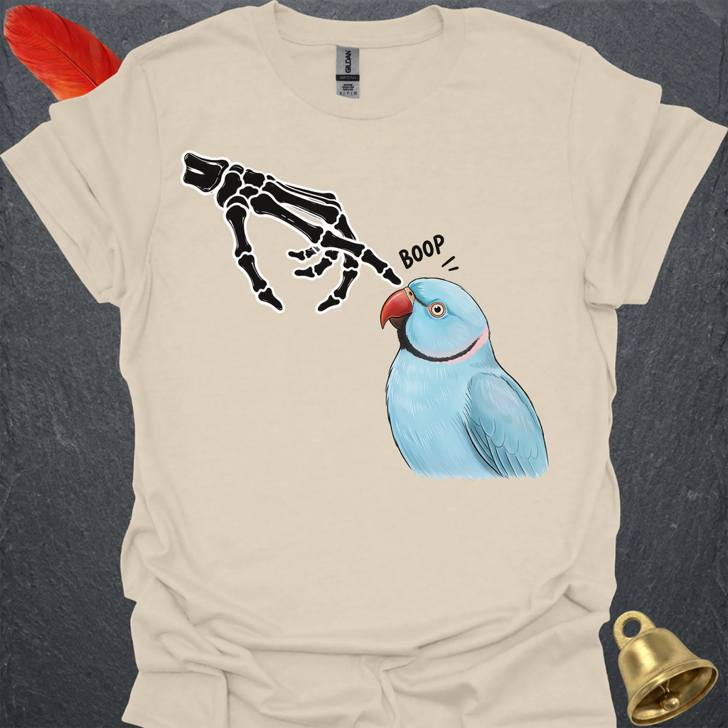 Blue Indian Ringneck Skeleton Boop T-Shirt