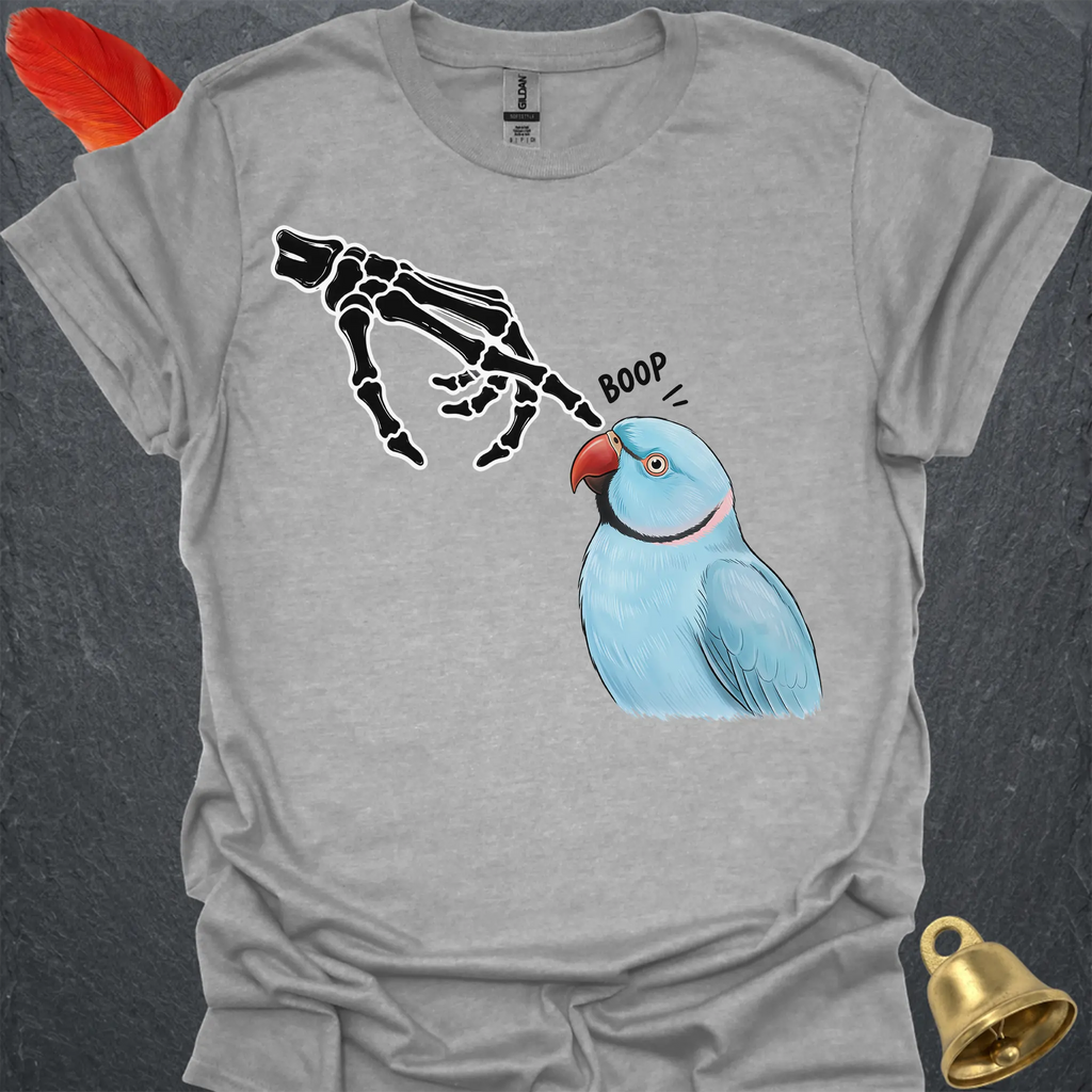 Blue Indian Ringneck Skeleton Boop T-Shirt