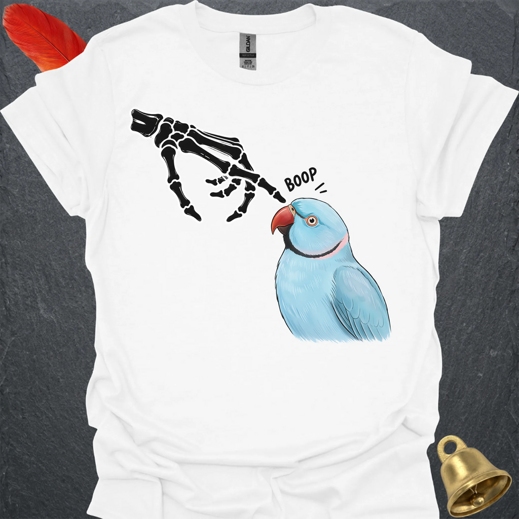Blue Indian Ringneck Skeleton Boop T-Shirt
