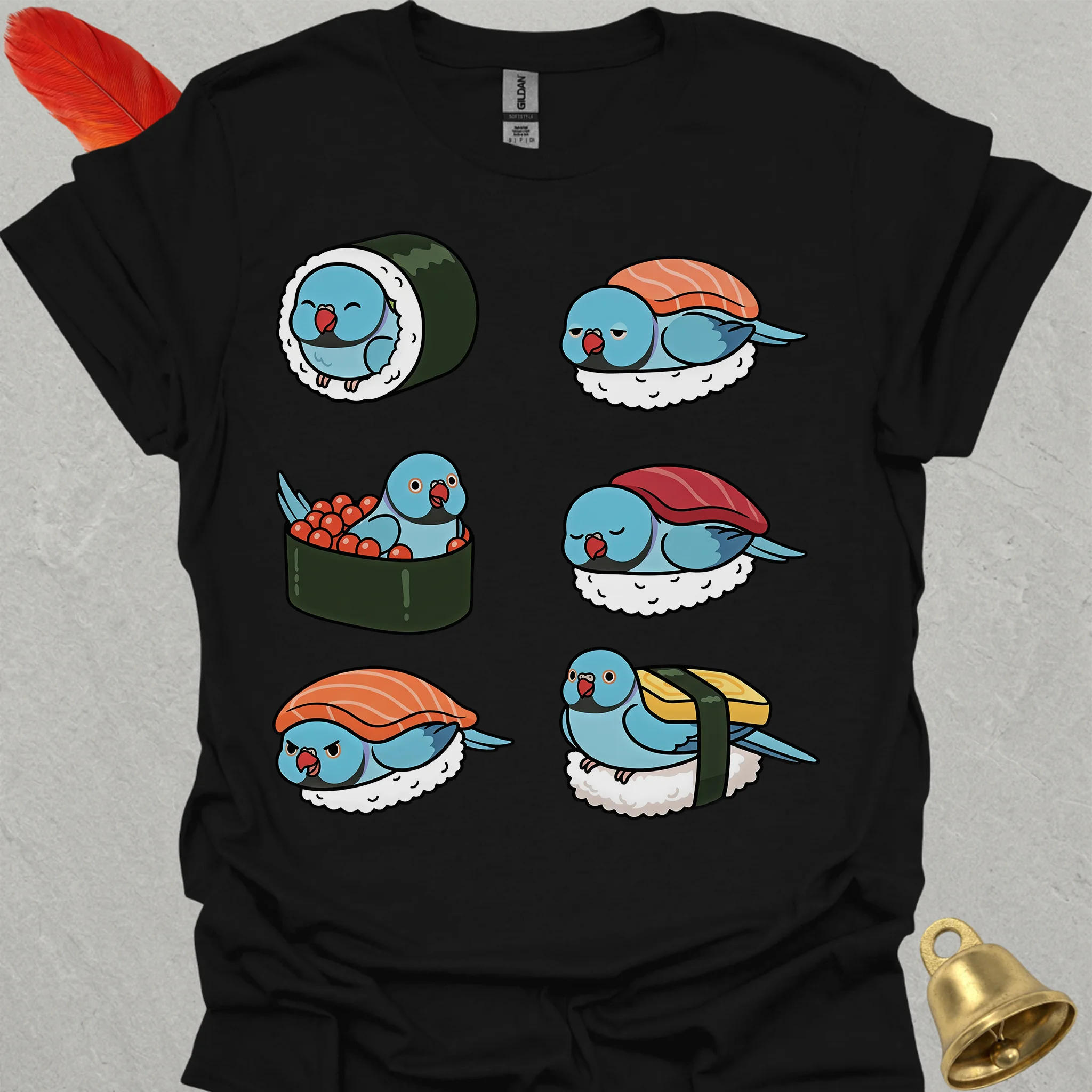 Blue Indian Ringneck Sushi T-Shirt