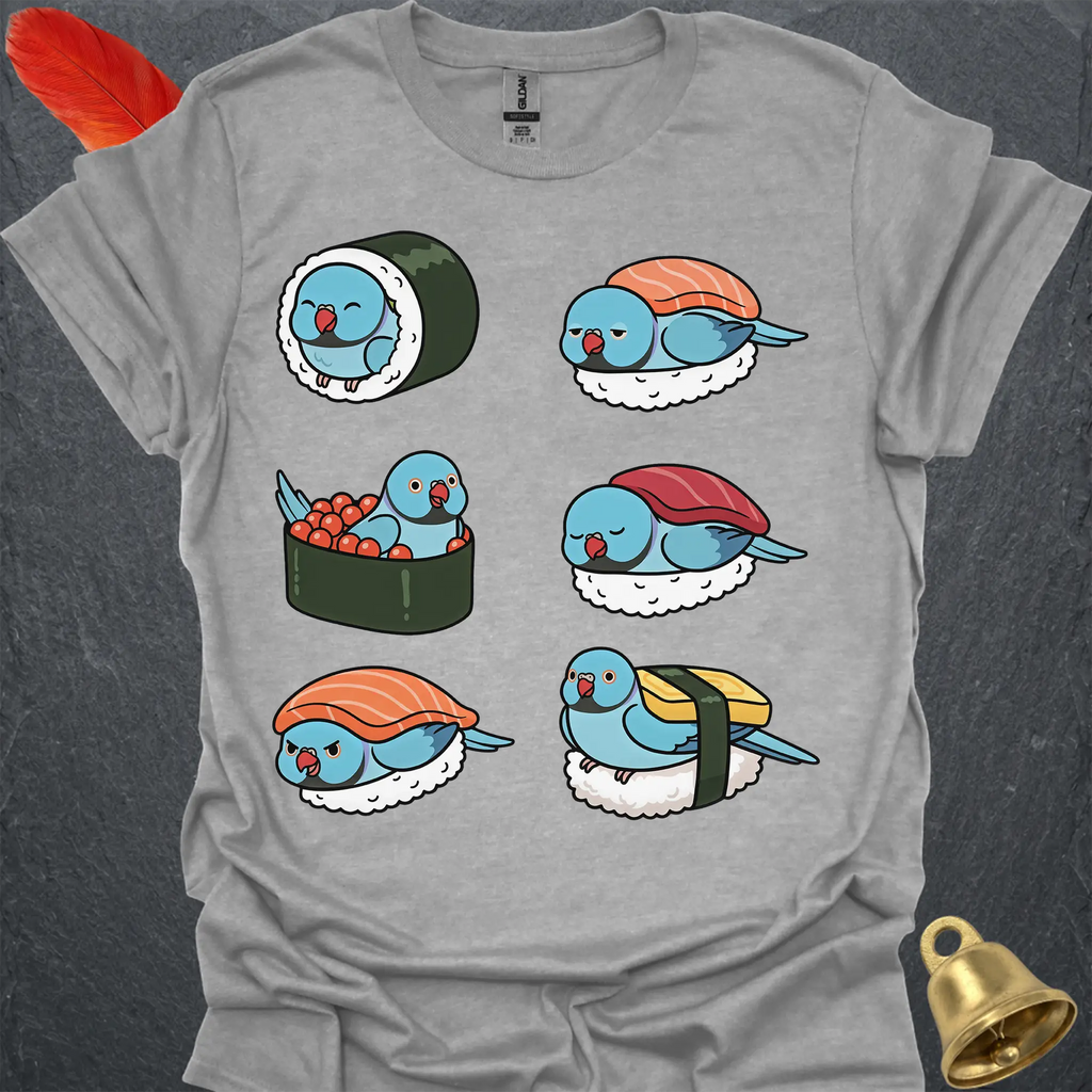 Blue Indian Ringneck Sushi T-Shirt