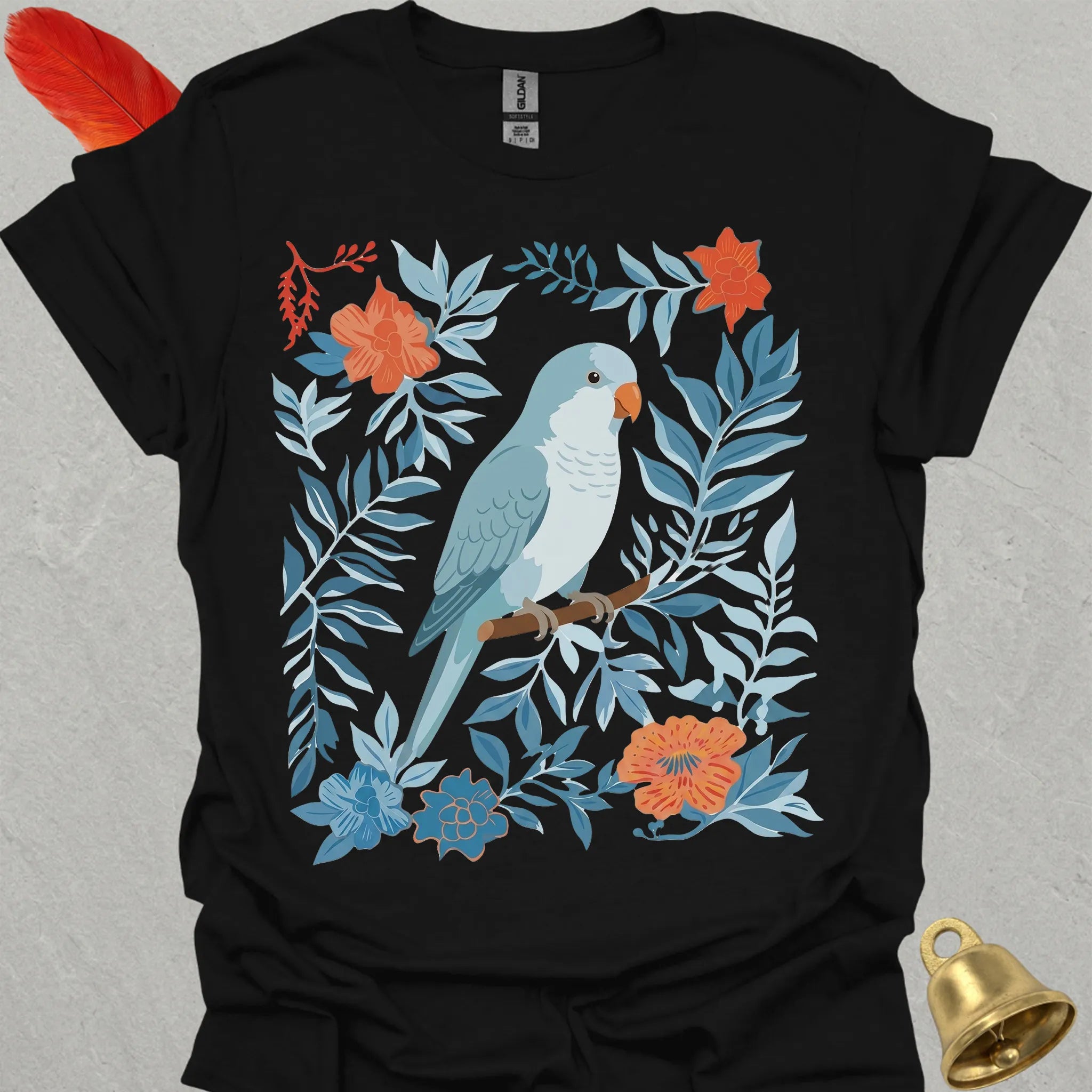 Blue Opaline Quaker Parrot Boho Flower T-Shirt