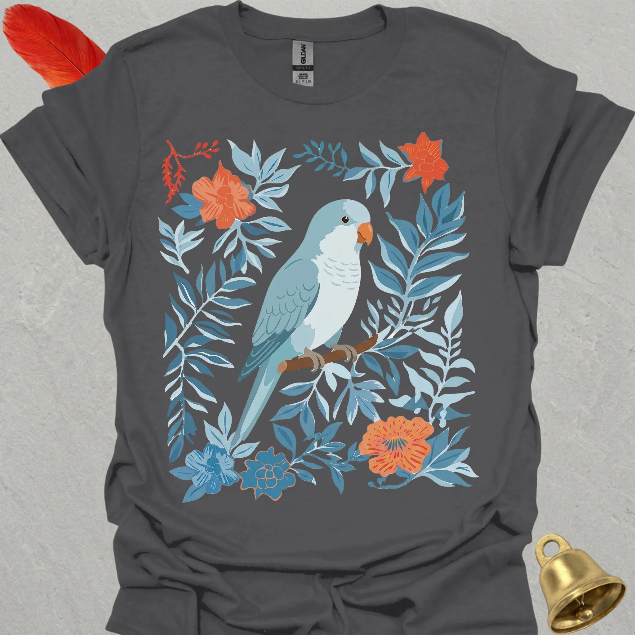 Blue Opaline Quaker Parrot Boho Flower T-Shirt
