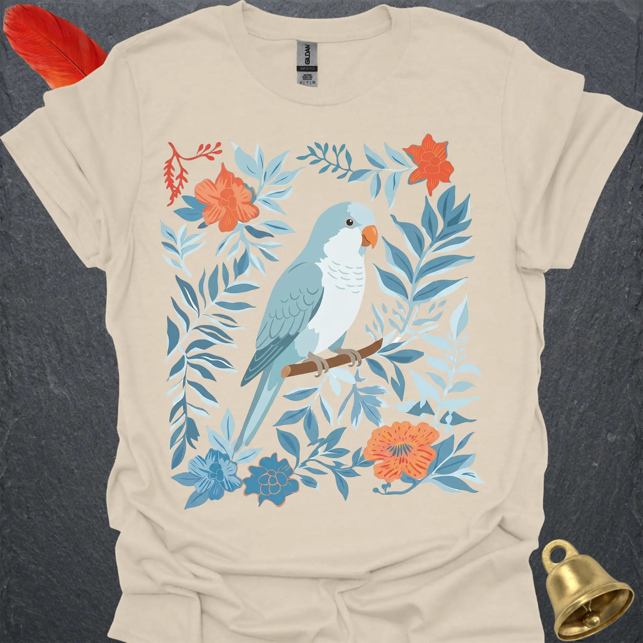 Blue Opaline Quaker Parrot Boho Flower T-Shirt