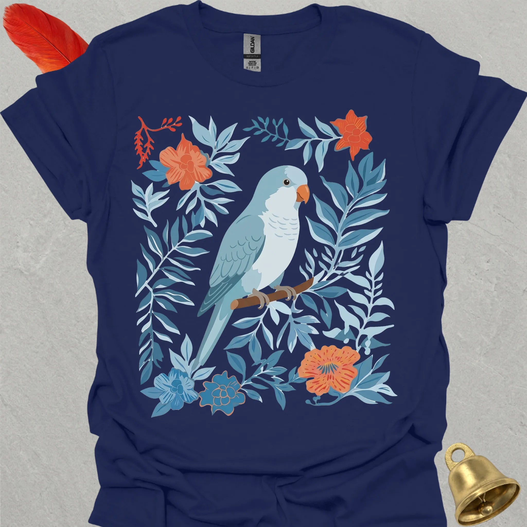 Blue Opaline Quaker Parrot Boho Flower T-Shirt