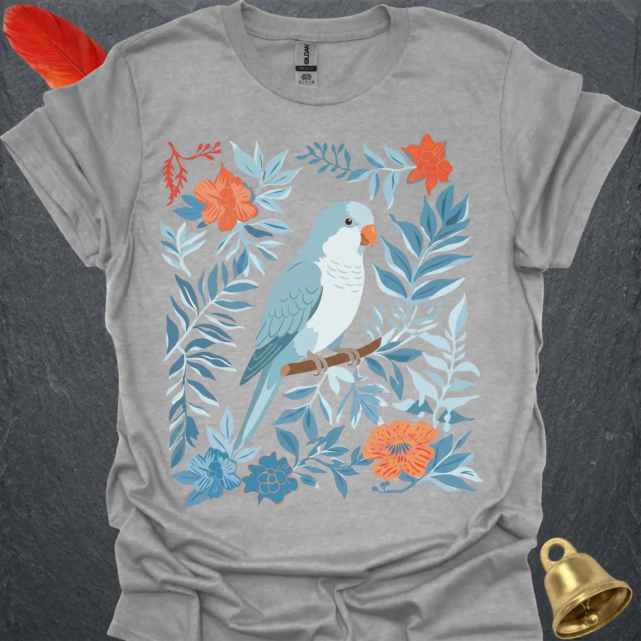 Blue Opaline Quaker Parrot Boho Flower T-Shirt