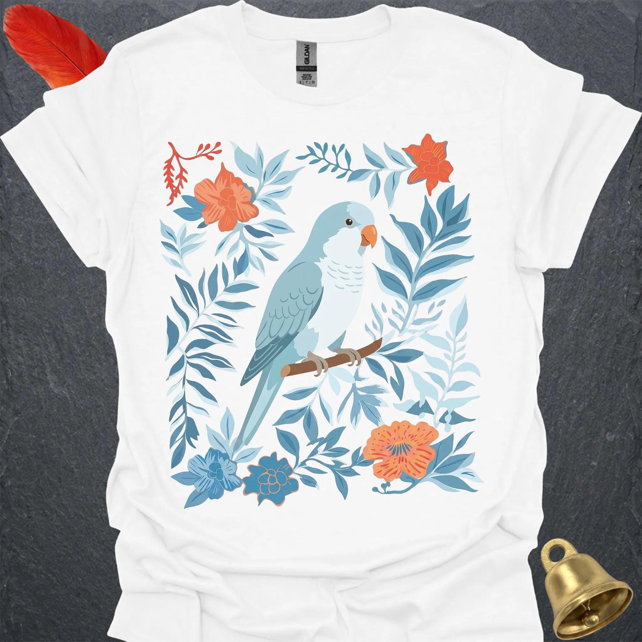 Blue Opaline Quaker Parrot Boho Flower T-Shirt